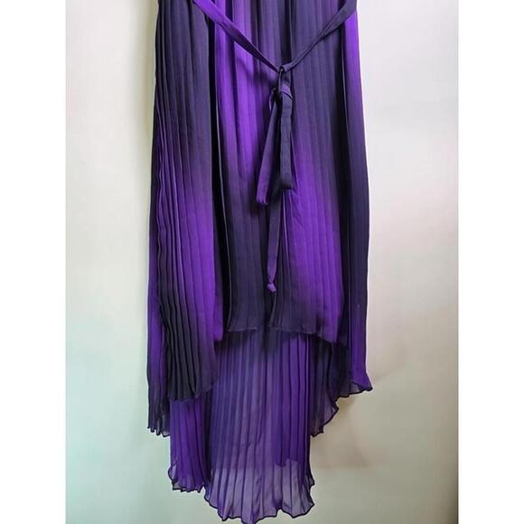 Purple Ombré Pleated High-Low Dress With Embellished Straps & Waist Tie - Sz 10 - Picture 3 of 9